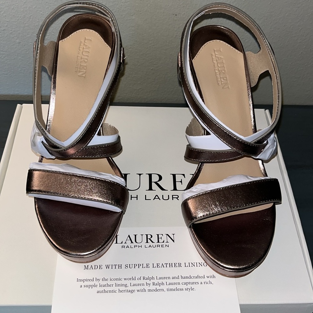 LAUREN RALPH LAUREN Kerri Metallic Twilight Nappa Leather Platform Heel NWB sz7B